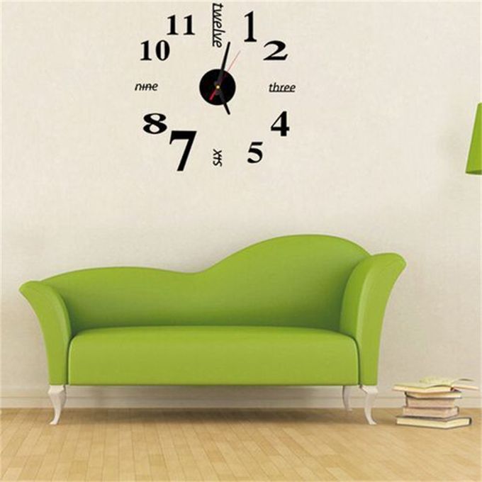 DIY Wall Clocks 3D Mirror Stickers Modern Wall Clock -Black